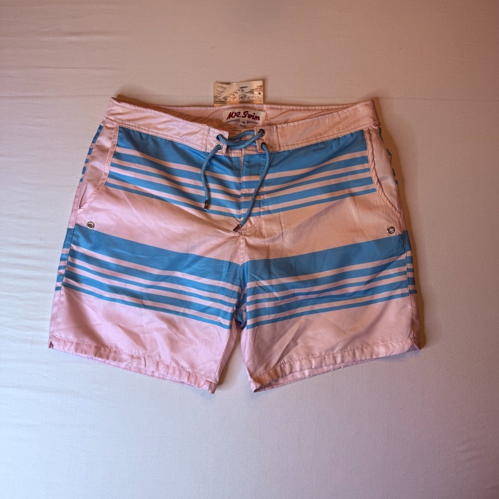 Mr Swim Trunks Mens 36 Fuschia‎ Blue White Swimwear Boardshorts NEW With Tags